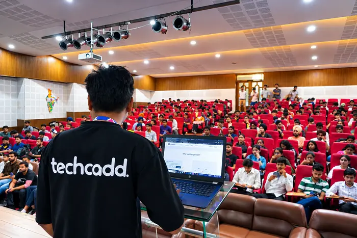 A techcadd trainer presenting LangChain to a college audience